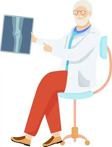 带有 x 射线平面矢量图解的创伤科医生.骨科检查 x 射线.