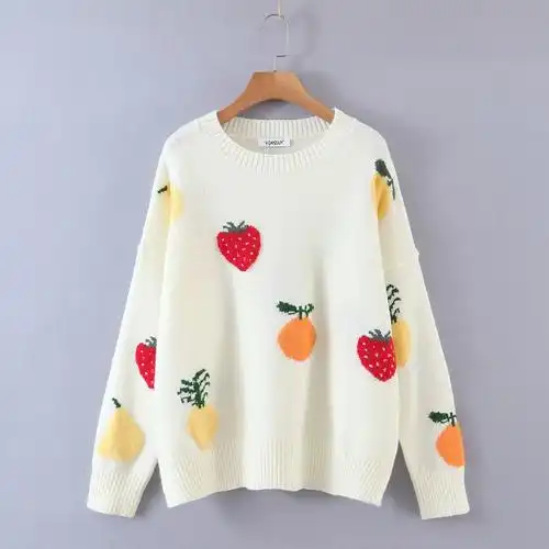 ins博主宽松毛衣女装 欧美风2020秋季新款草莓水果套头针织衫