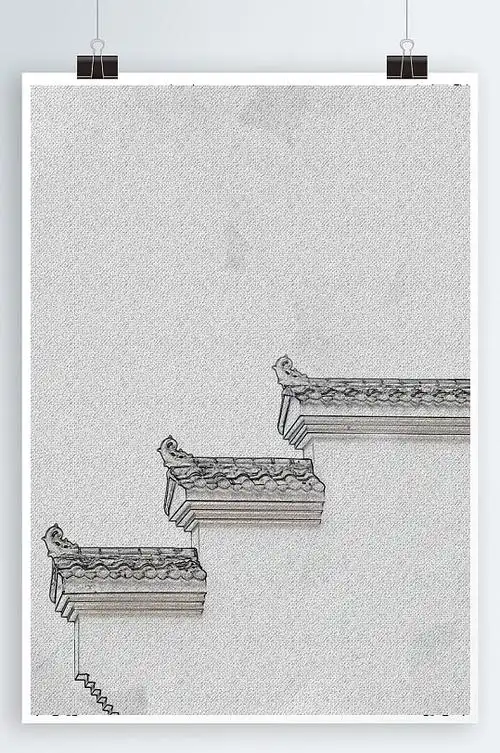 马头墙徽派山水水墨山水画