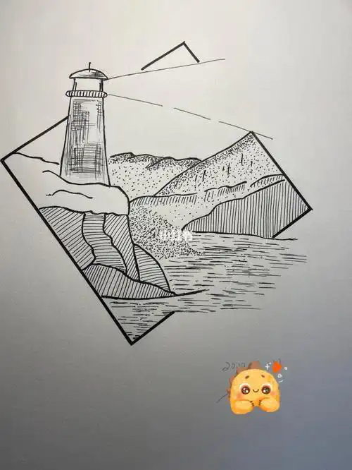 黑色简笔画05海上灯塔灯塔简笔画阴影怪兽铅笔