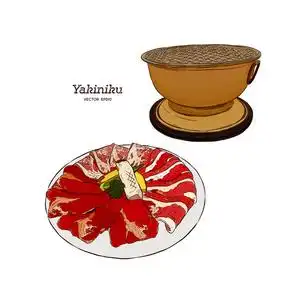 韩国烧烤套装, 手绘插画矢量照片