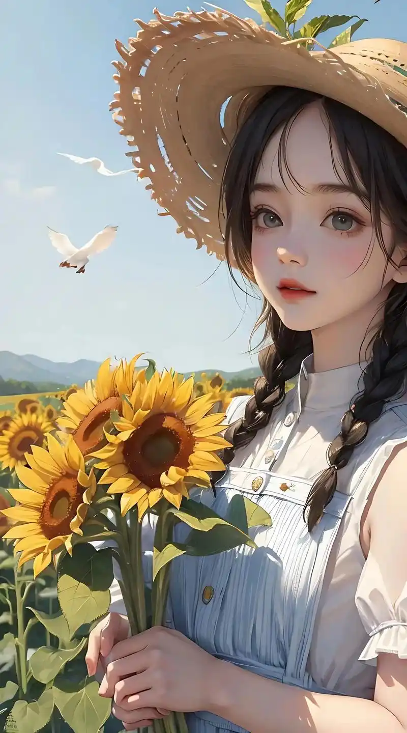 超治愈的向日葵女孩#治愈系 #插画 .#治愈系风景 壁纸 - 抖音