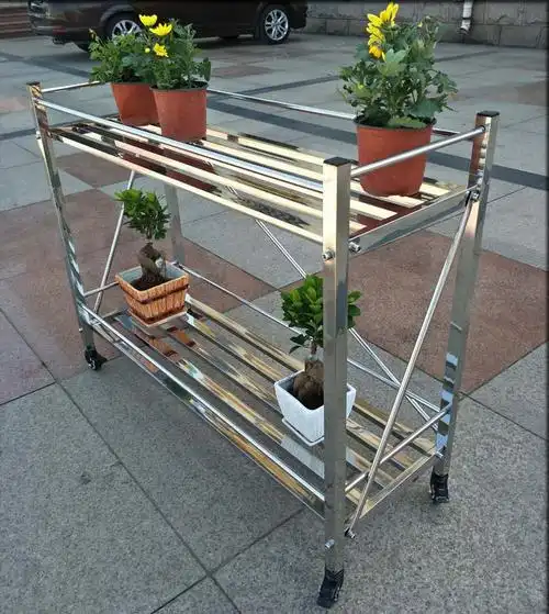 不锈钢花架子铁艺阳台户外三层花盆架室外多肉可移动花架带轮多层