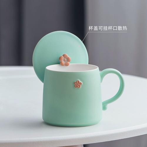 个性潮流肤感喝水杯子陶瓷马克杯带盖女士女生办公室家用简约日式