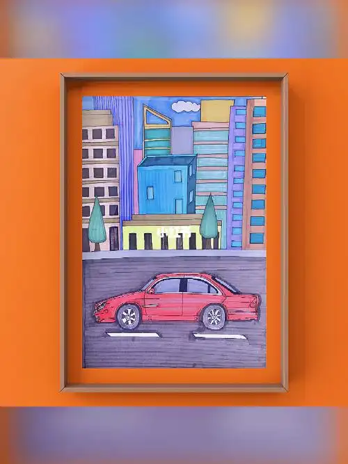 儿童画行驶在路上的汽车高清绘画步骤图