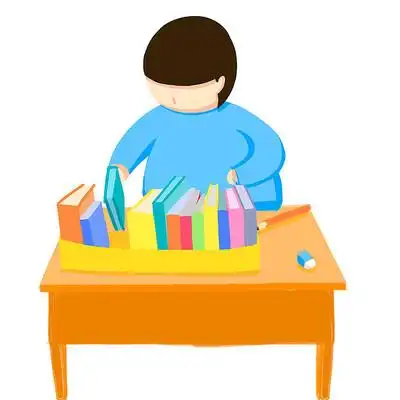 原创手绘小男孩整理文件整理桌面插画