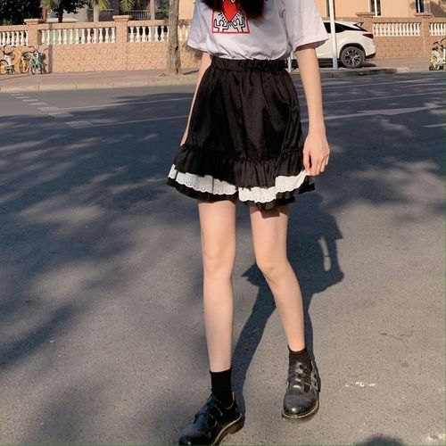 香缇莱日系jk软妹甜美短裙韩版a字百褶半身裙高腰蕾丝防走光蛋糕裙潮