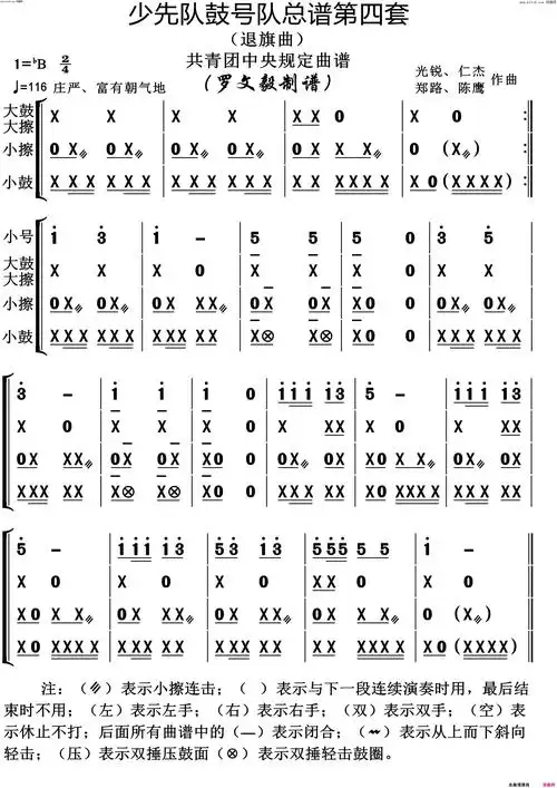 少先队鼓号队第4套退旗曲演奏动态谱共青团中央规定用谱简谱-陈鹰演唱
