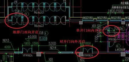 施工图纸上怎样区分外开门内开门