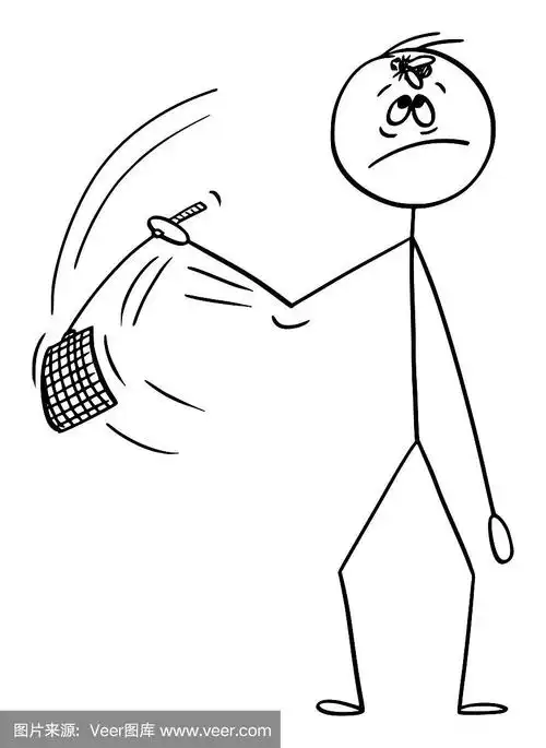 矢量卡通的人或商人去swat苍蝇在他的前额与苍蝇拍或flapper或flflap