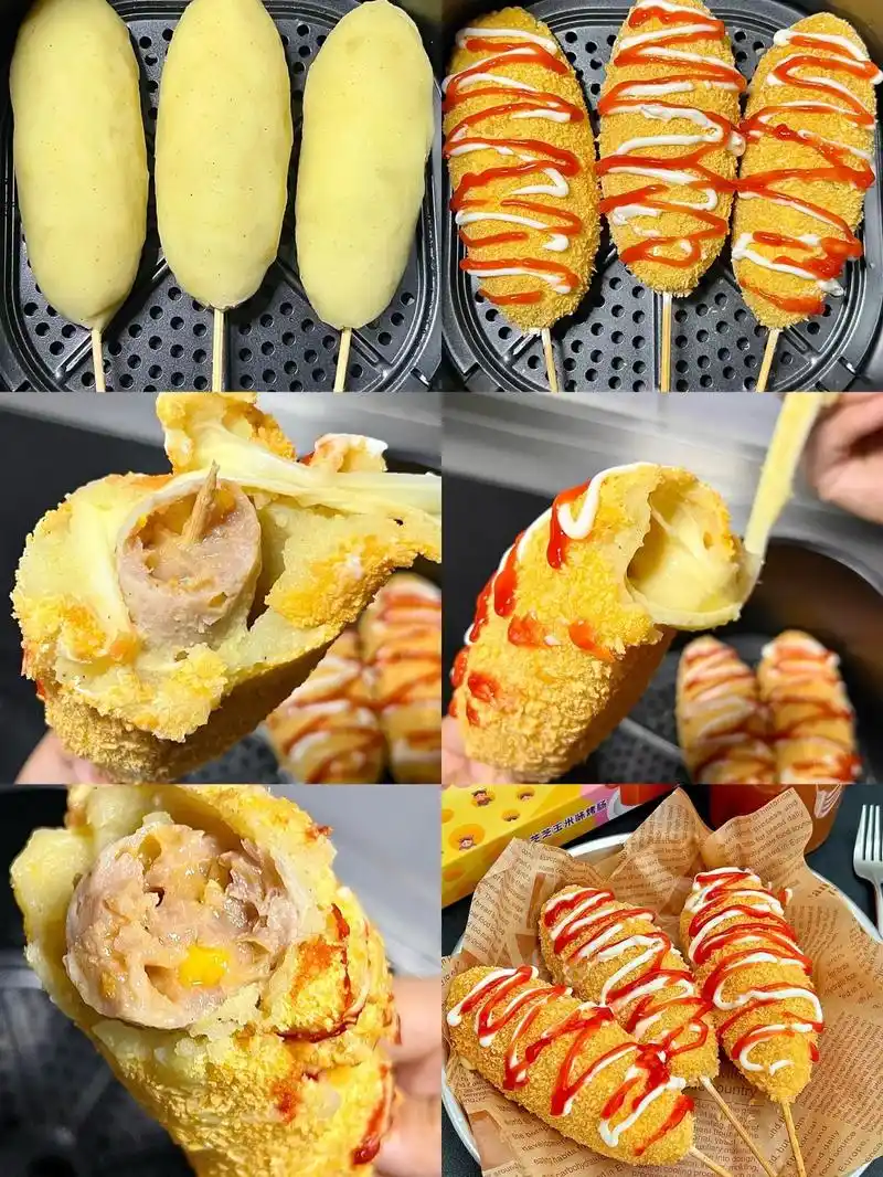空气炸锅土豆泥拉丝芝士热狗棒