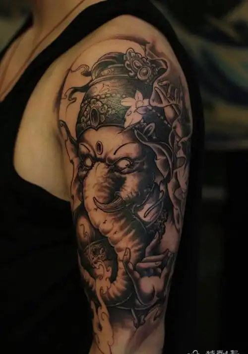 传统象神纹身图片_手臂肩部新传统纹身图案