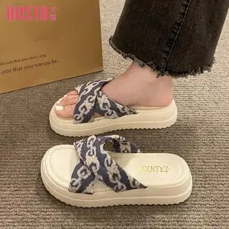 大东拖鞋女外穿2024新款夏季厚底增高防滑防臭家居百搭休闲运动蓝色35