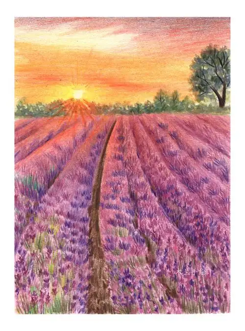 12幅唯美彩铅风景有星空有花海有极光