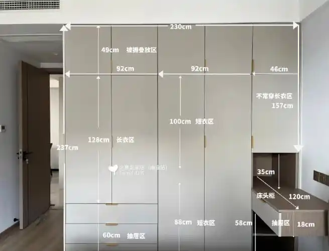 转角悬空床头柜衣柜一体设计附详细尺寸