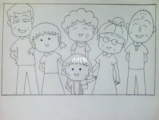 笔画|可爱全家福头像q版人物手绘卡通画_简笔画_全家福_手绘_头像全家