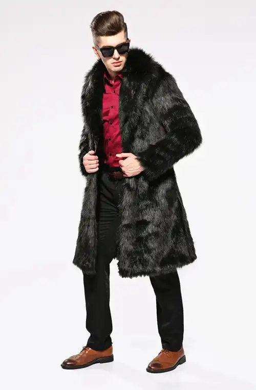 男款皮草仿皮草人造皮草整皮裘皮欧美加长大衣外套冬装2017新款