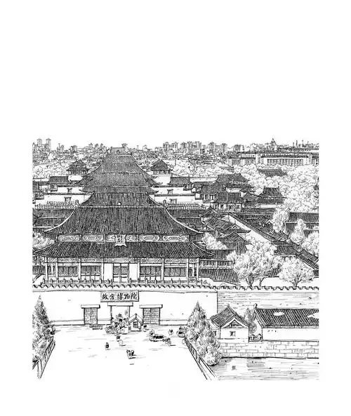 北京故宫全局线条钢笔手绘
