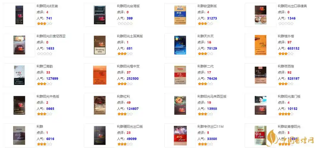 利群香烟价格表图大全利群香烟多少钱一包