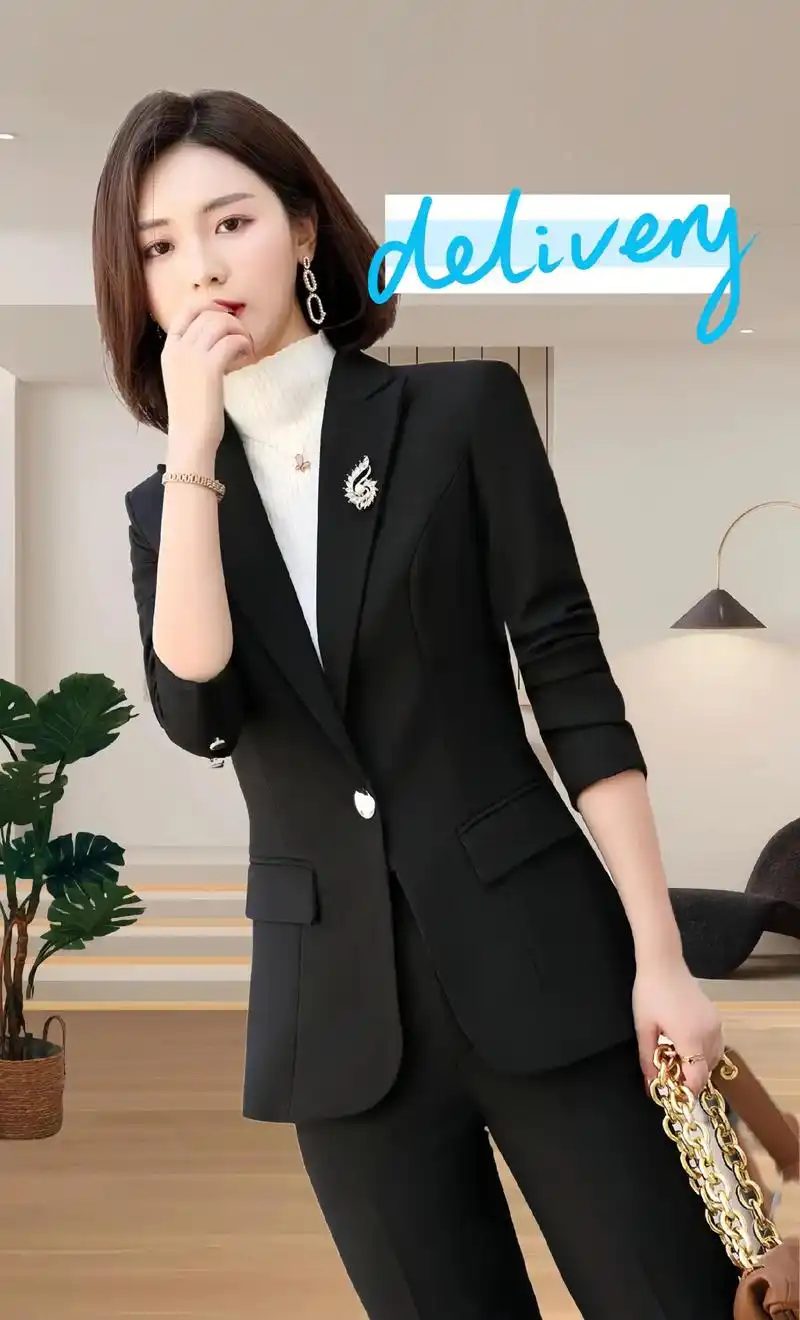 春装紫红色时尚西装套装女正装职业装工作服