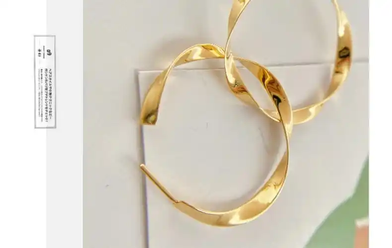 复古冷淡风扭曲c形耳环耳圈 18k金au750黄金夸张款耳饰 水贝珠宝