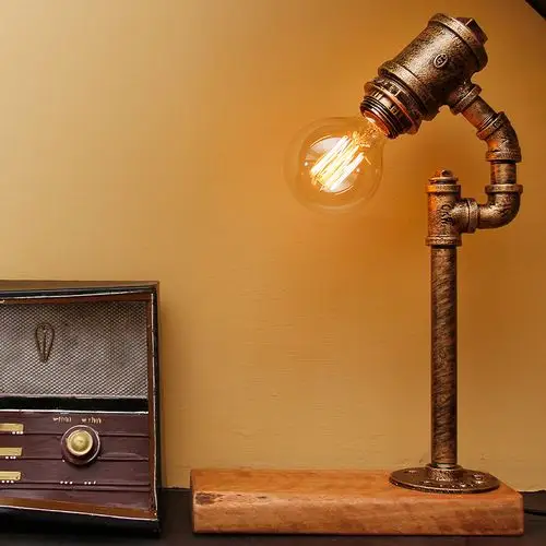 台灯 创意 复古_创意台灯复古怀旧工业风 简约实木质装饰书房水管铁艺