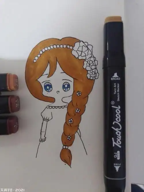 卡通人物画头发上色教程马克笔