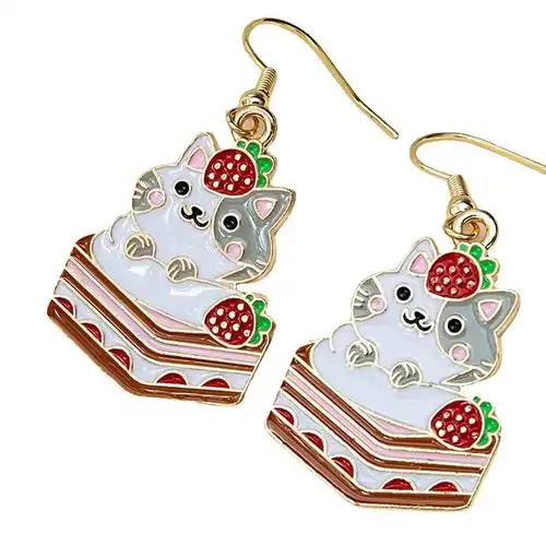 diy卡通可爱蛋糕猫咪耳环耳坠 简洁气质少女感日系耳饰女 e8644