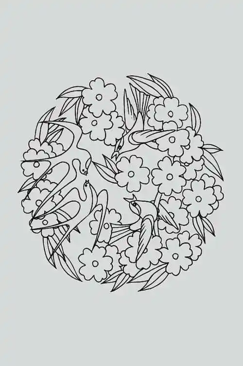 花朵黑色手绘古典线描纹样矢量素材