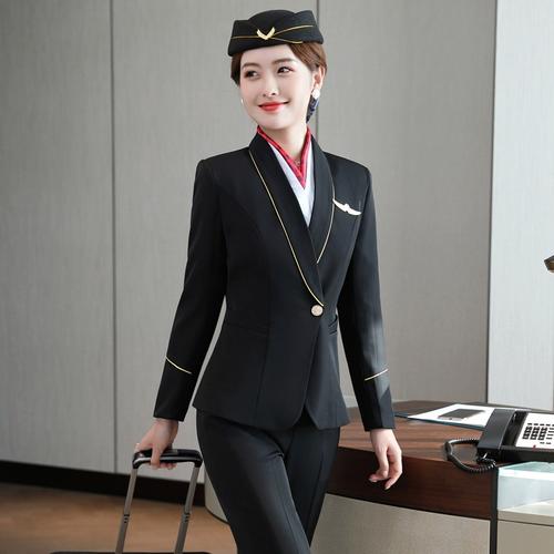 空姐制服职业套装女春夏装航空学院铁路乘务员工作服酒店前台工装