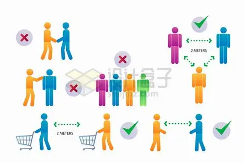 保持社交距离卡通小人儿示意图png图片素材