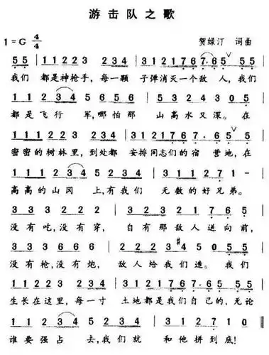 《游击队之歌》简谱