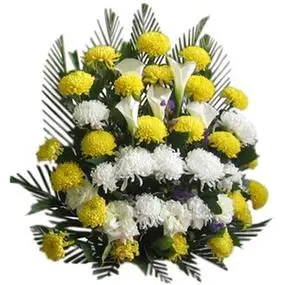 清明节祭奠扫墓追悼上坟黄白菊花花篮花束花圈 鲜花速递天津同城