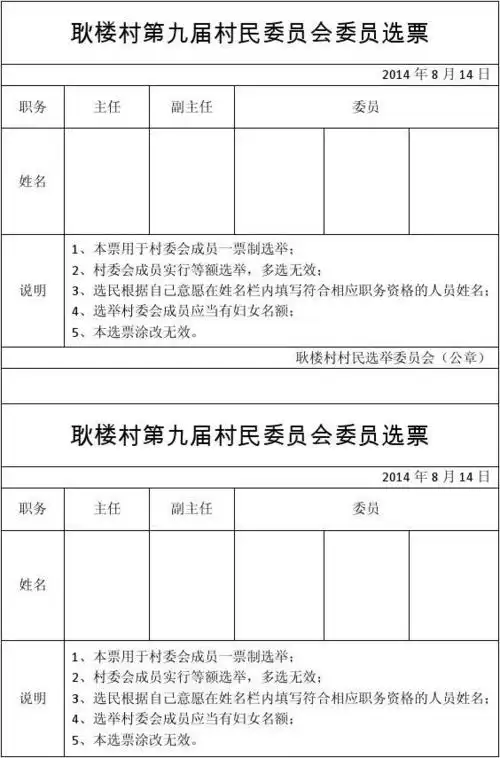 制度/规范 第九届村委会选票5人 耿楼村第九届村民委员会委员选票