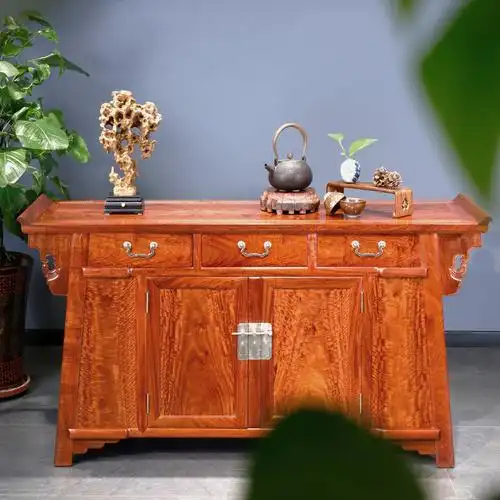 齐家守艺人缅甸花梨木联三橱明清古典复古红木家具客厅闷户橱