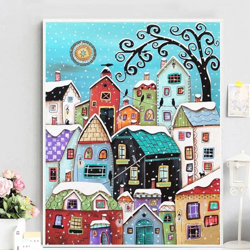 钻石画满钻卡通可爱儿童下雪小屋卧室客厅书房手工贴钻粘贴画小幅