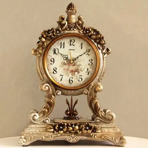 客厅复古台式时钟创意座钟欧式仿古摆钟家用大厅静音台钟装饰摆件_9折