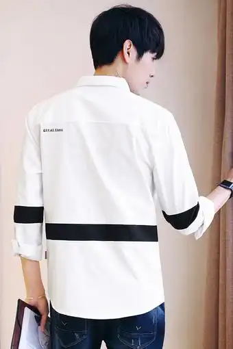 衣品天成 衬衫男 个性拼接男士纯色韩版长袖衬衫 新款衬衫男