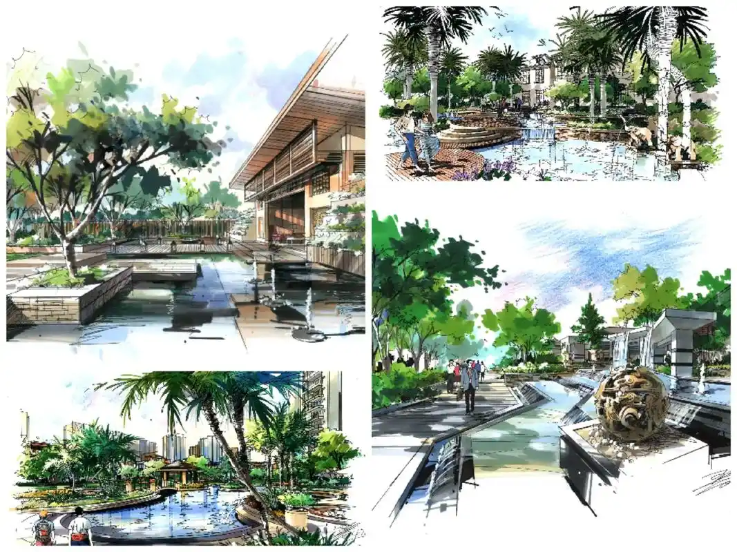 今天分享一组高清无水印的精品马克笔手绘滨水景观效果图,适用于 - 抖