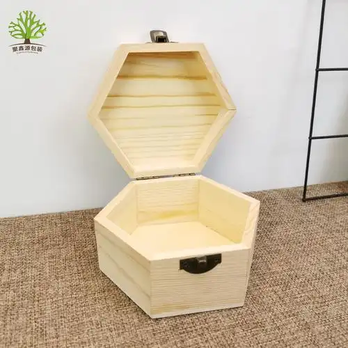 木质六边形带锁收纳包装盒 礼品盒 收纳盒松木首饰盒可定制