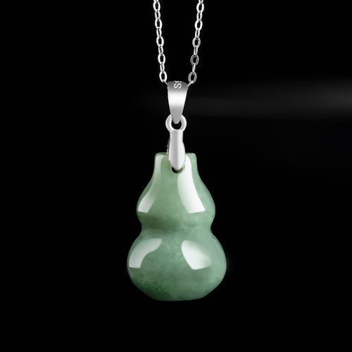 天然a货翡翠葫芦吊坠s925银镶豆种玉石挂件女款玉坠时尚简约批发