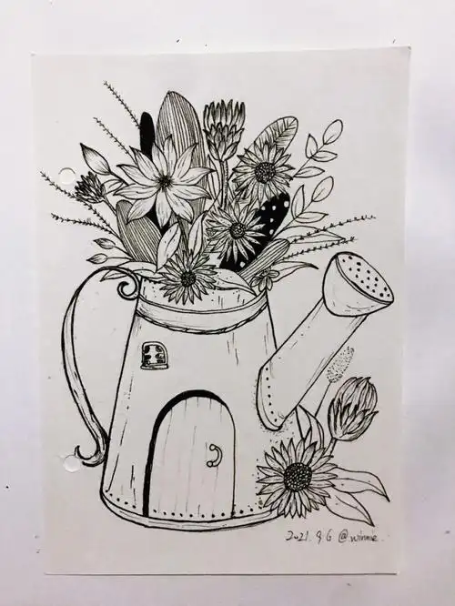 控笔练习89day植物黑白装饰画组合含步骤