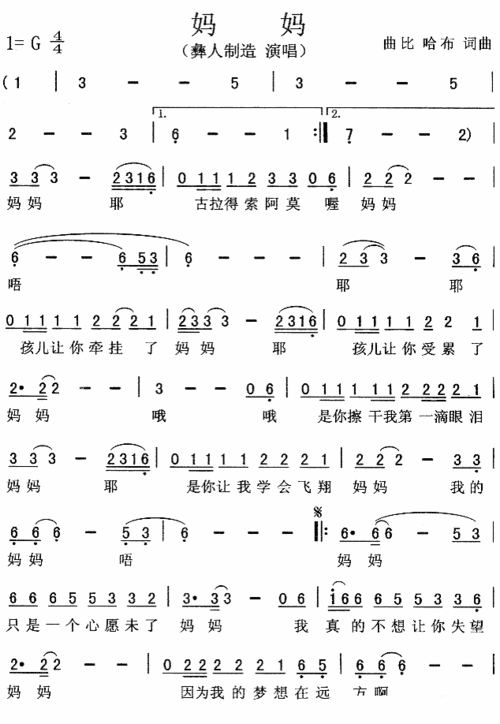 彝人制造《妈妈》简谱(第1页)