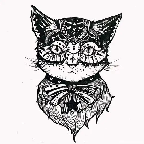 依旧设计课……kamisama风格的喵星人 #绘画#手绘#黑白#黑白装饰画#猫