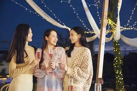 年轻美女户外聚会喝酒