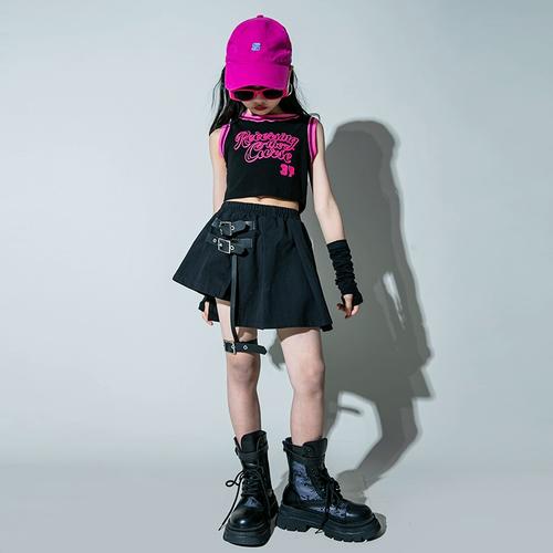 街舞儿童潮服酷帅时尚女童爵士舞服装嘻哈街舞套装多巴胺模特走秀