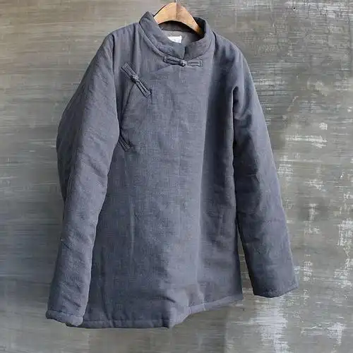 秋冬男冬季亚麻立领大襟斜襟复古中国风棉袄棉衣上衣外套唐装中式大码