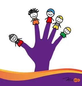 孩子们可爱的快乐卡通的手指上.矢量图照片