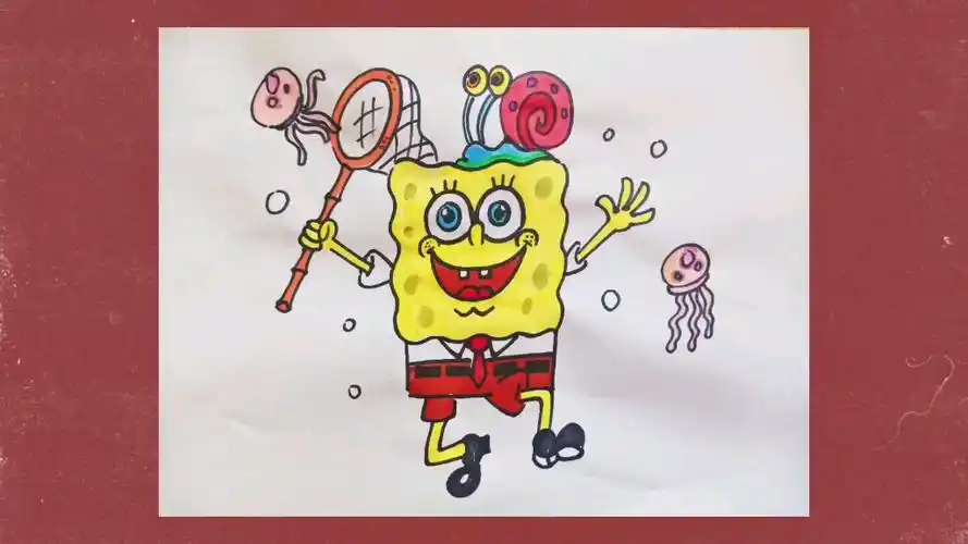 简笔画教程海绵宝宝抓水母.