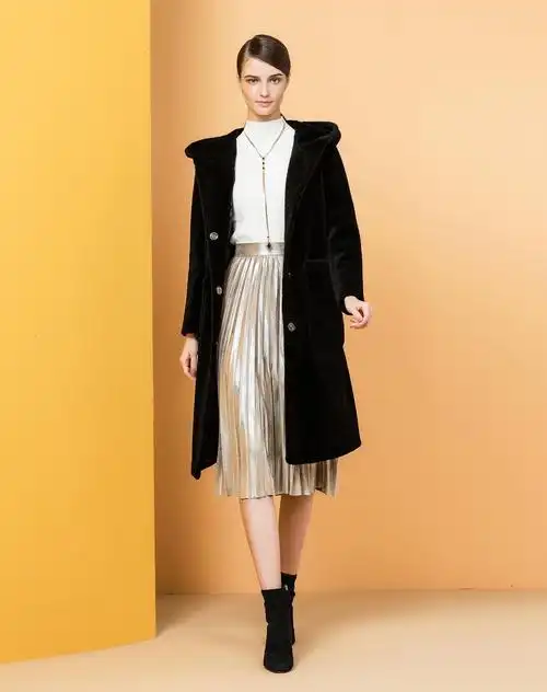 爱迪.丹顿女装黑色连帽大气简约羊毛外套sm6498471-10_唯品会